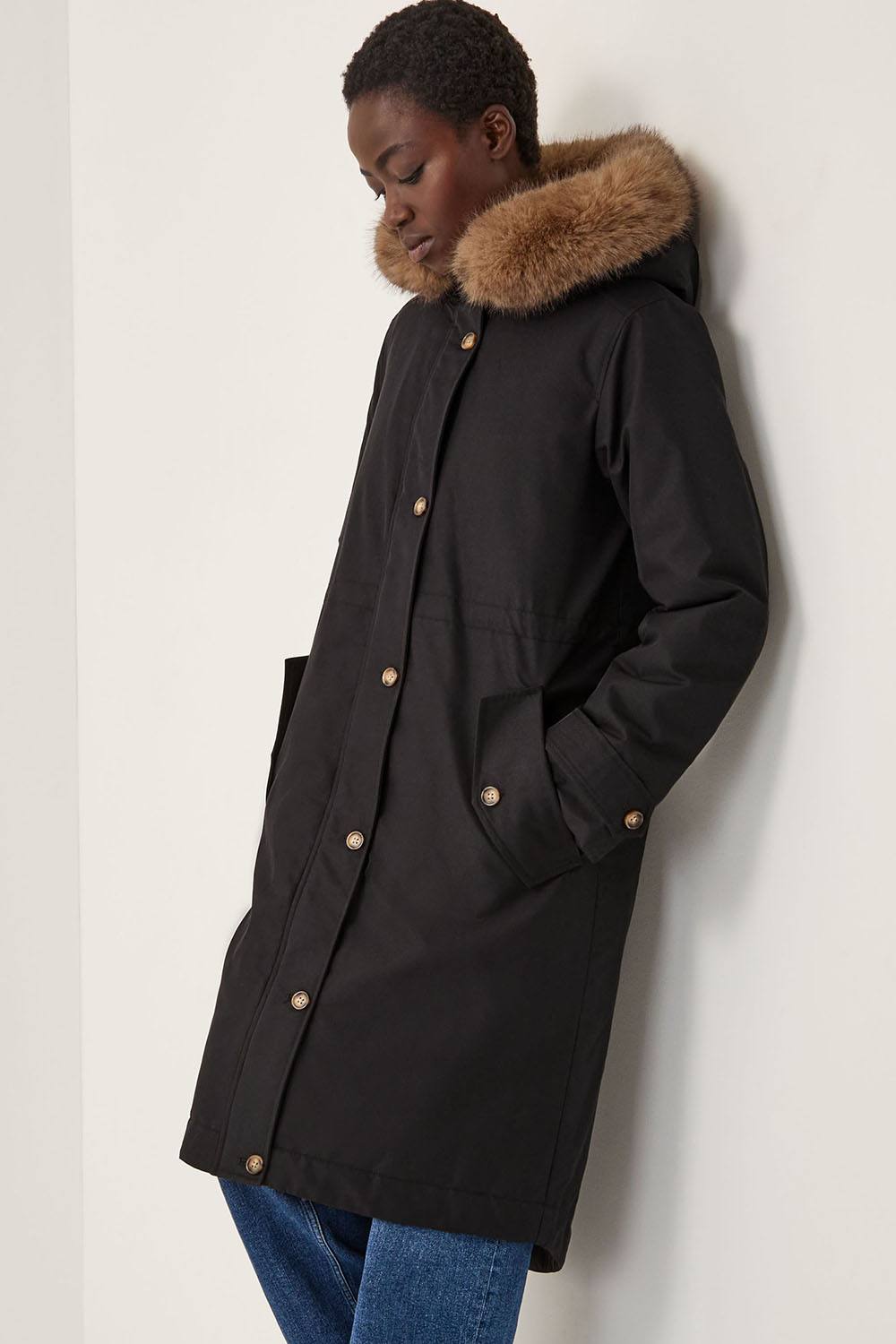 Monsoon Paula Faux Fur Parka Black