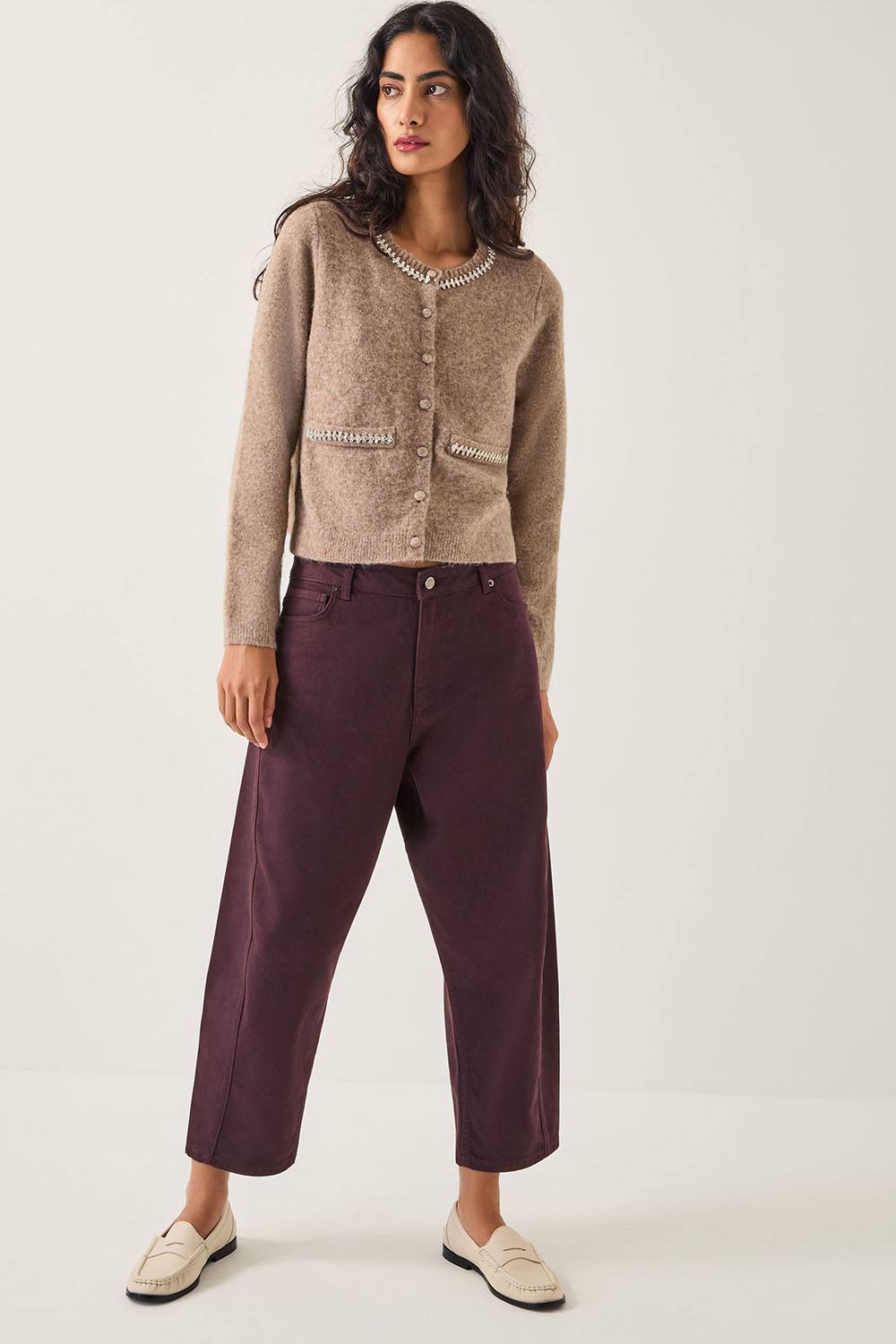 Monsoon Evie Embellished Cardigan Mink In Light Brown Monsoon Evie Embellished Cardigan Mink In Light Brown