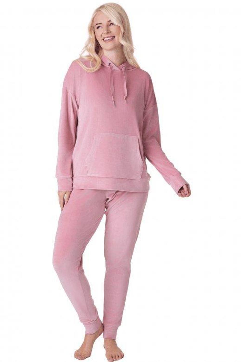 Camille Supersoft Velour Loungewear Pyjama Set In Pink Camille Supersoft Velour Loungewear Pyjama Set In Pink
