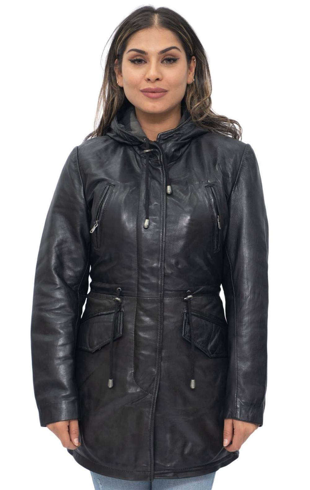 Infinity Leather Leather Hooded Parka Jacket-Bucharest In Black Infinity Leather Leather Hooded Parka Jacket-Bucharest In Black