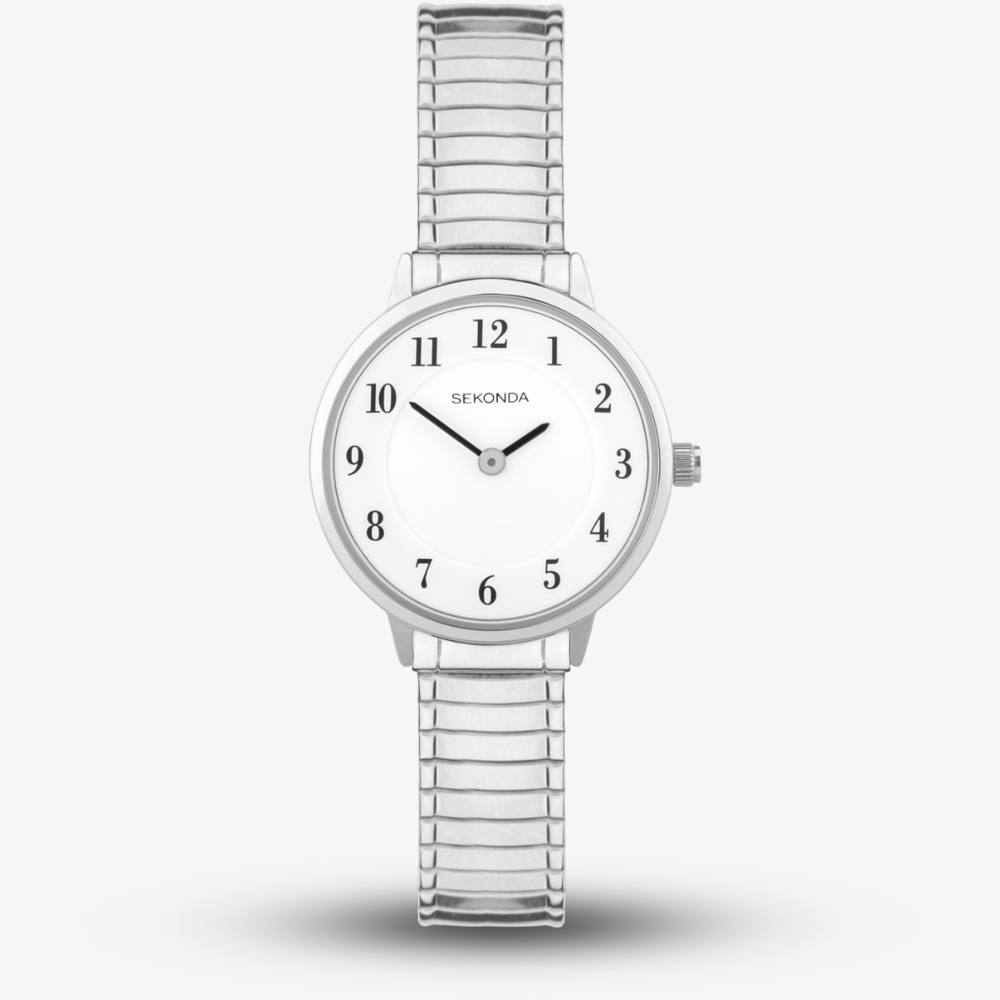 Sekonda Easy Reader Silver Expandable Watch In White Sekonda Easy Reader Silver Expandable Watch In White