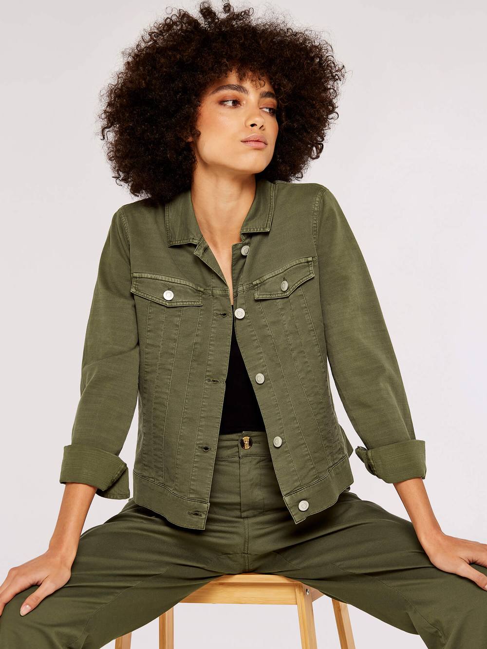 Apricot Lightweight Denim Jacket In Khaki Apricot Lightweight Denim Jacket In Khaki