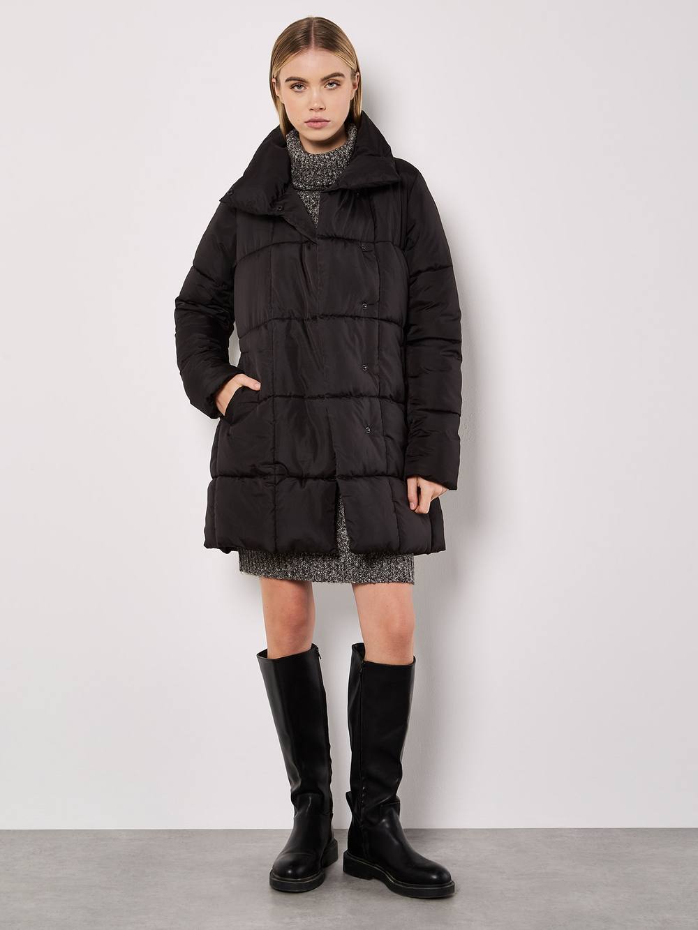 Apricot Quilted Puffer Jacket In Black Apricot Quilted Puffer Jacket In Black