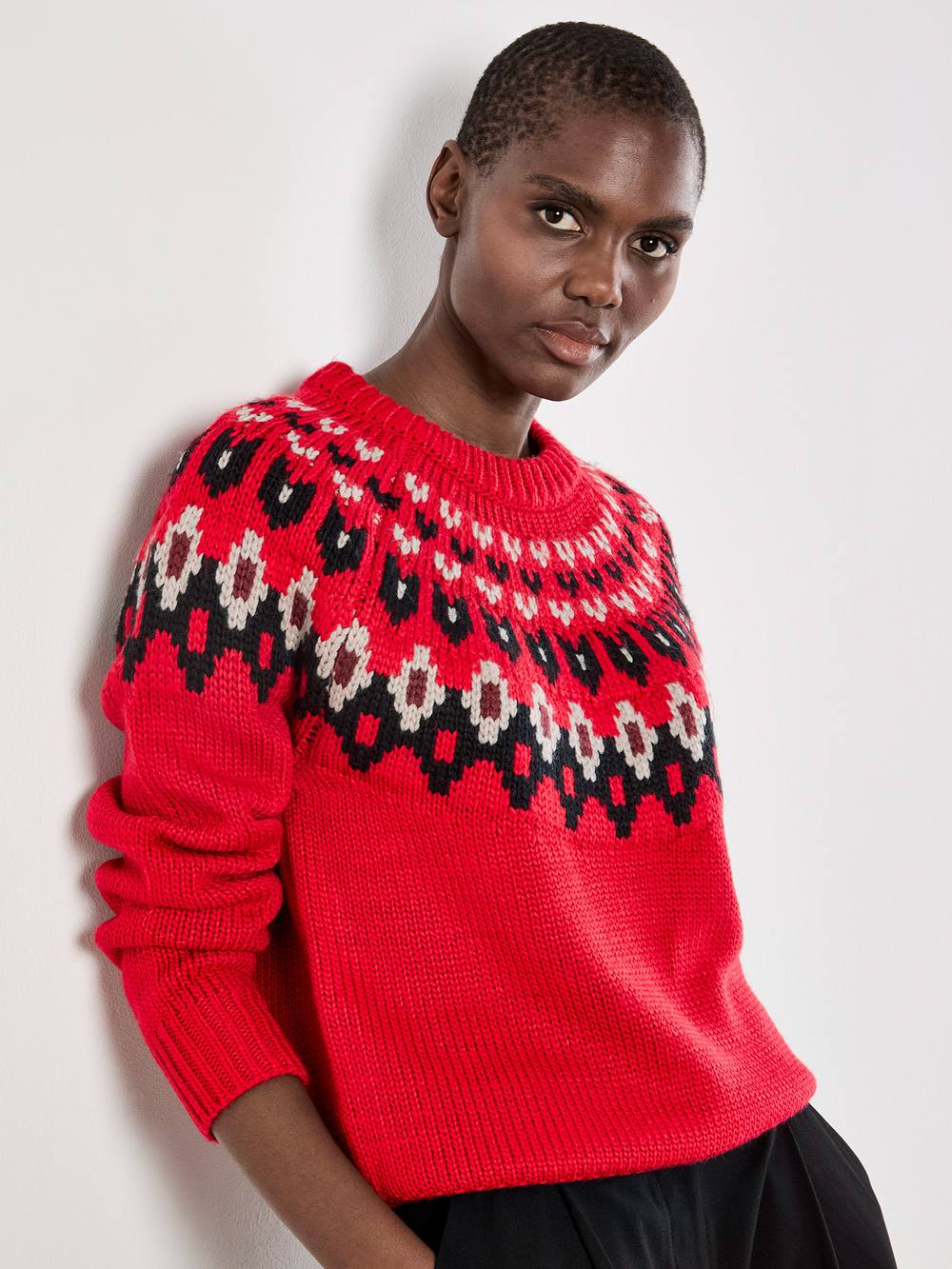 Apricot Fair Isle Chunky Knit Jumper In Red Apricot Fair Isle Chunky Knit Jumper In Red