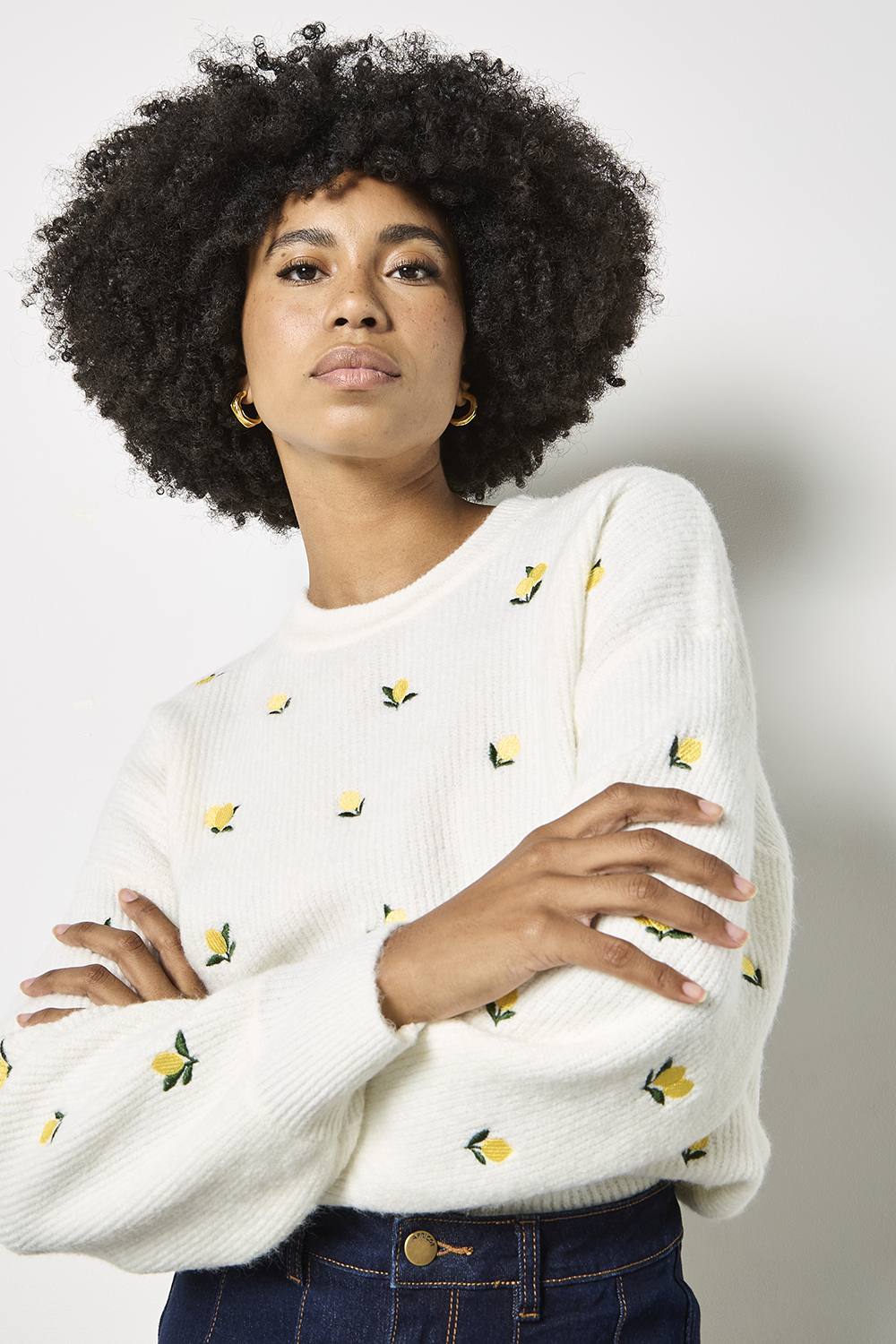 Apricot Embroidered Lemon Jumper In Cream Apricot Embroidered Lemon Jumper In Cream