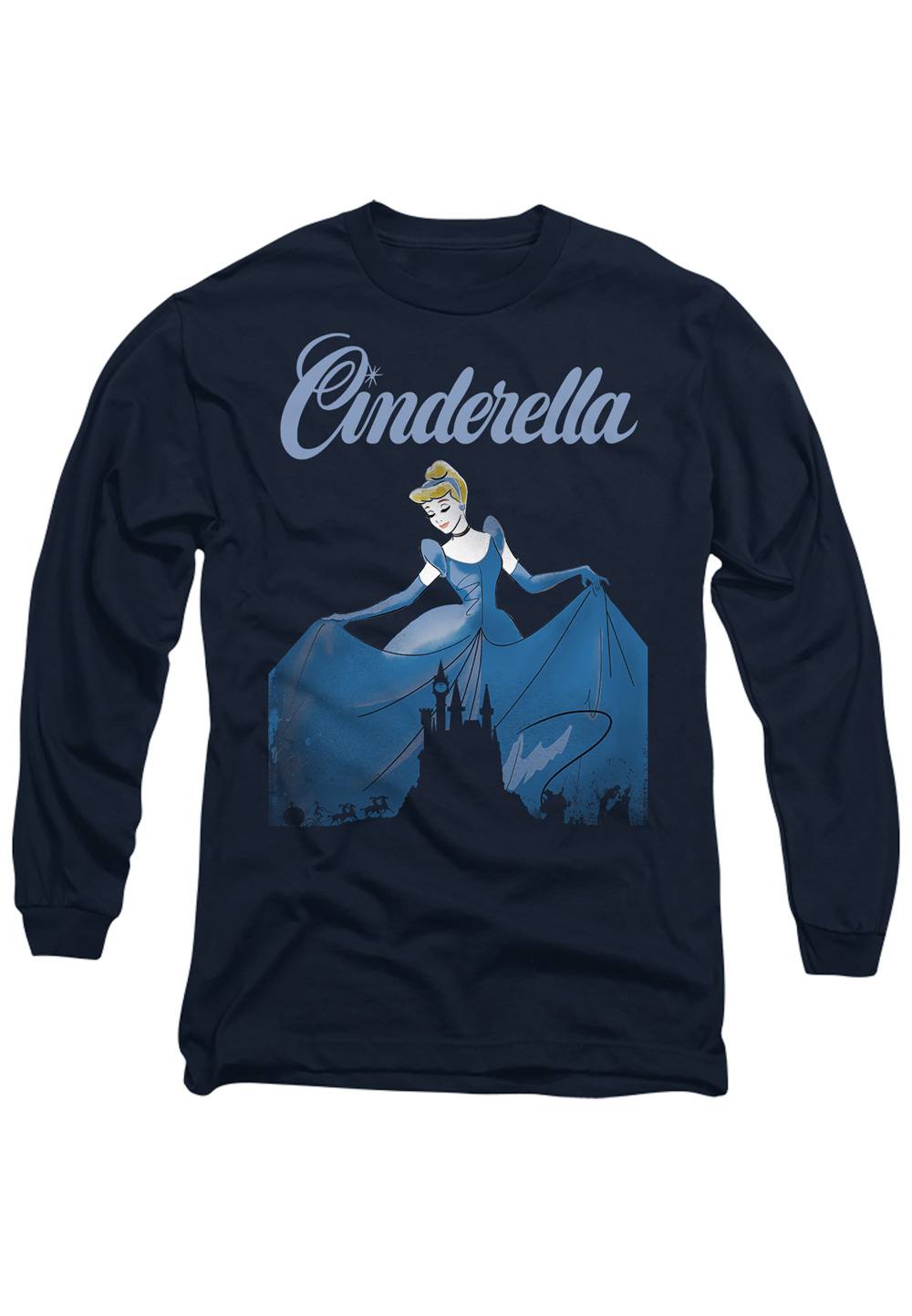 Disney Cinderella Icon Silhouettes With Vintage Dress Long Sleeve Shirt, Navy Disney Cinderella Icon Silhouettes With Vintage Dress Long Sleeve Shirt, Navy