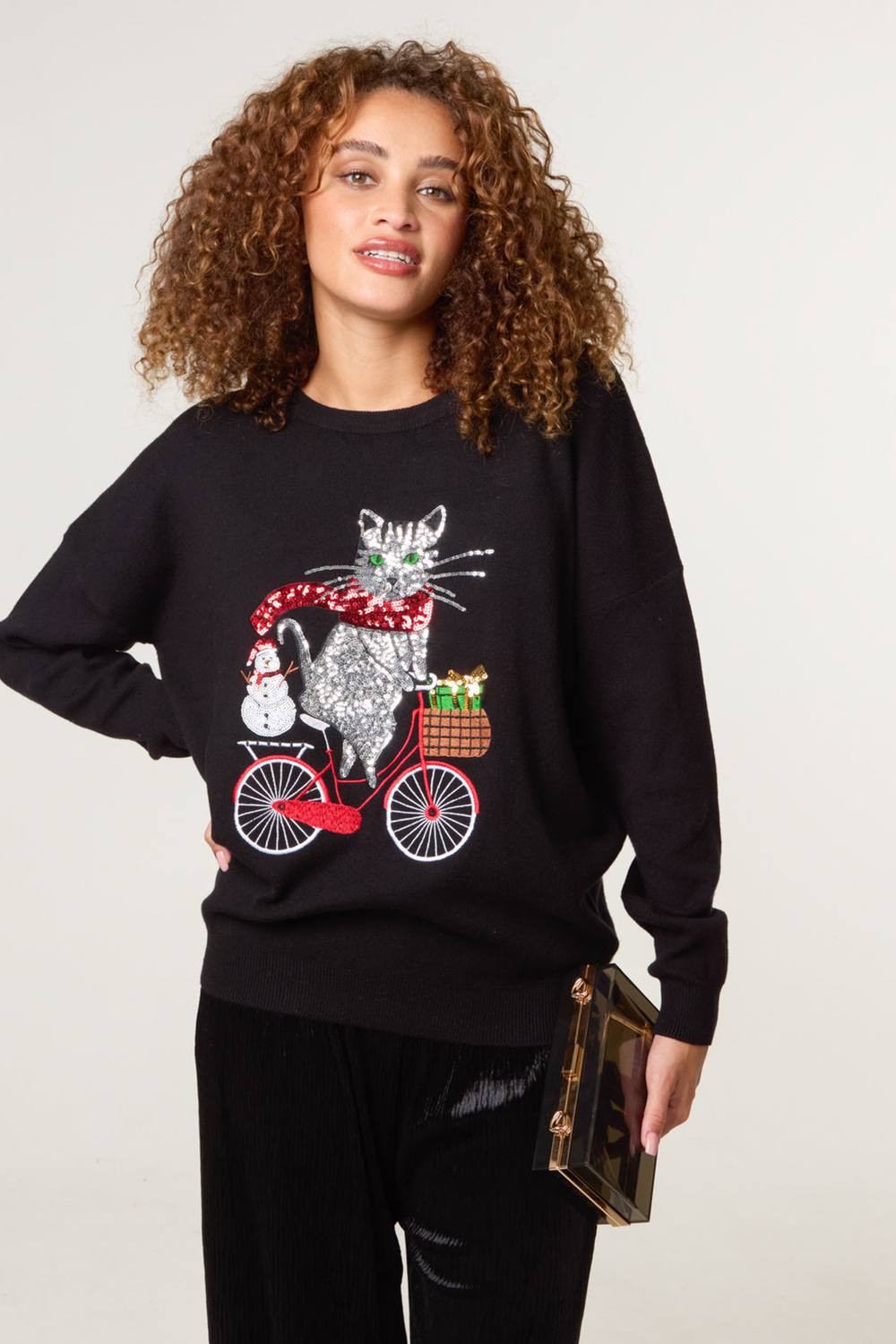 Blue Vanilla Black Christmas Cat On A Bike Jumper
