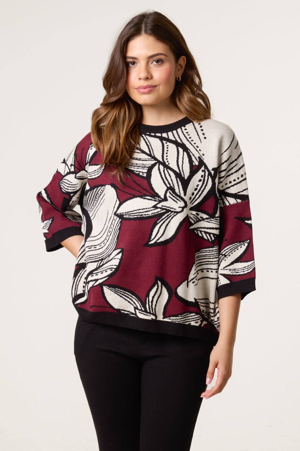Blue Vanilla Wine Flower Pattern Jumper
