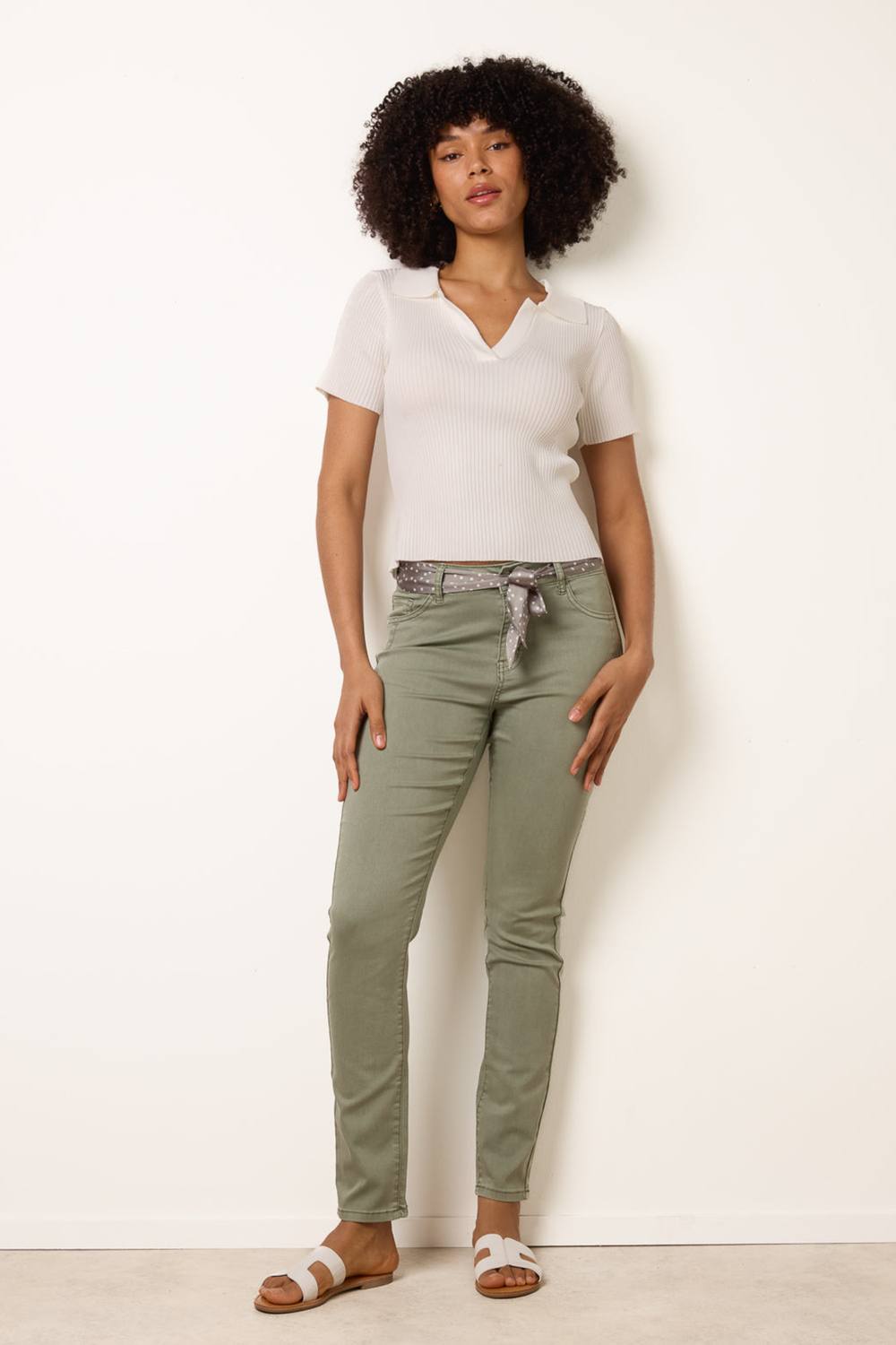 Blue Vanilla Light Green Slim Leg Stretch Denim Scarf Trousers Blue Vanilla Light Green Slim Leg Stretch Denim Scarf Trousers