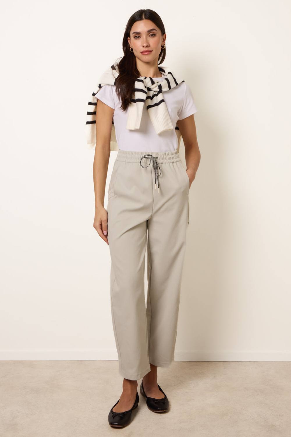 Blue Vanilla Stone Elastic Waist Drawstring Trousers Blue Vanilla Stone Elastic Waist Drawstring Trousers