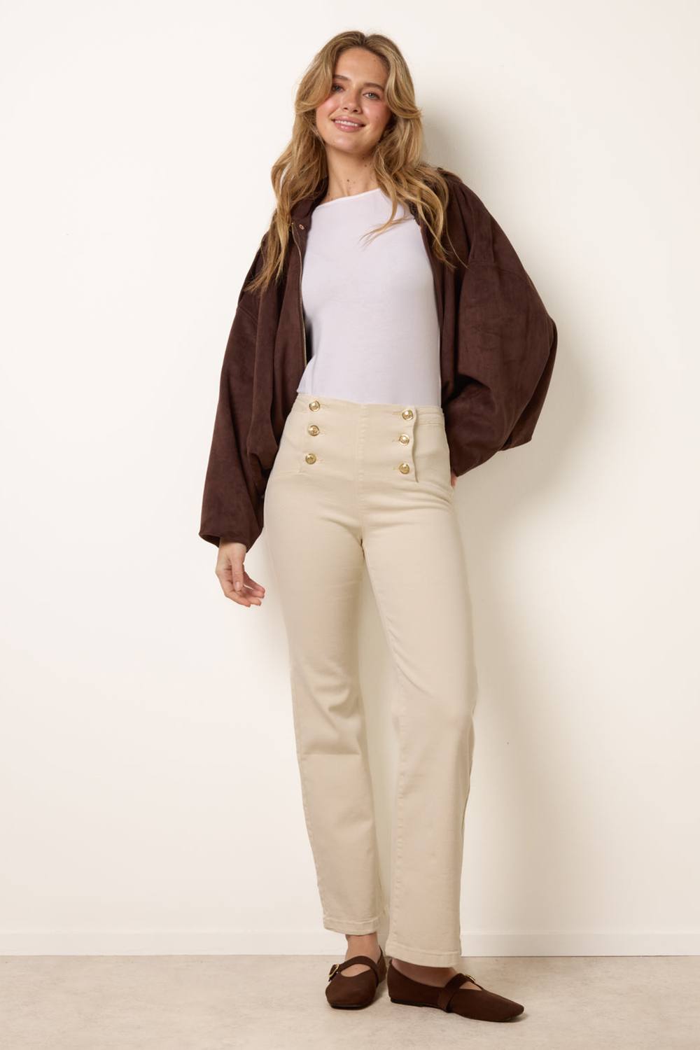 Blue Vanilla Off White Triple Button Front Jeans In Cream Blue Vanilla Off White Triple Button Front Jeans In Cream