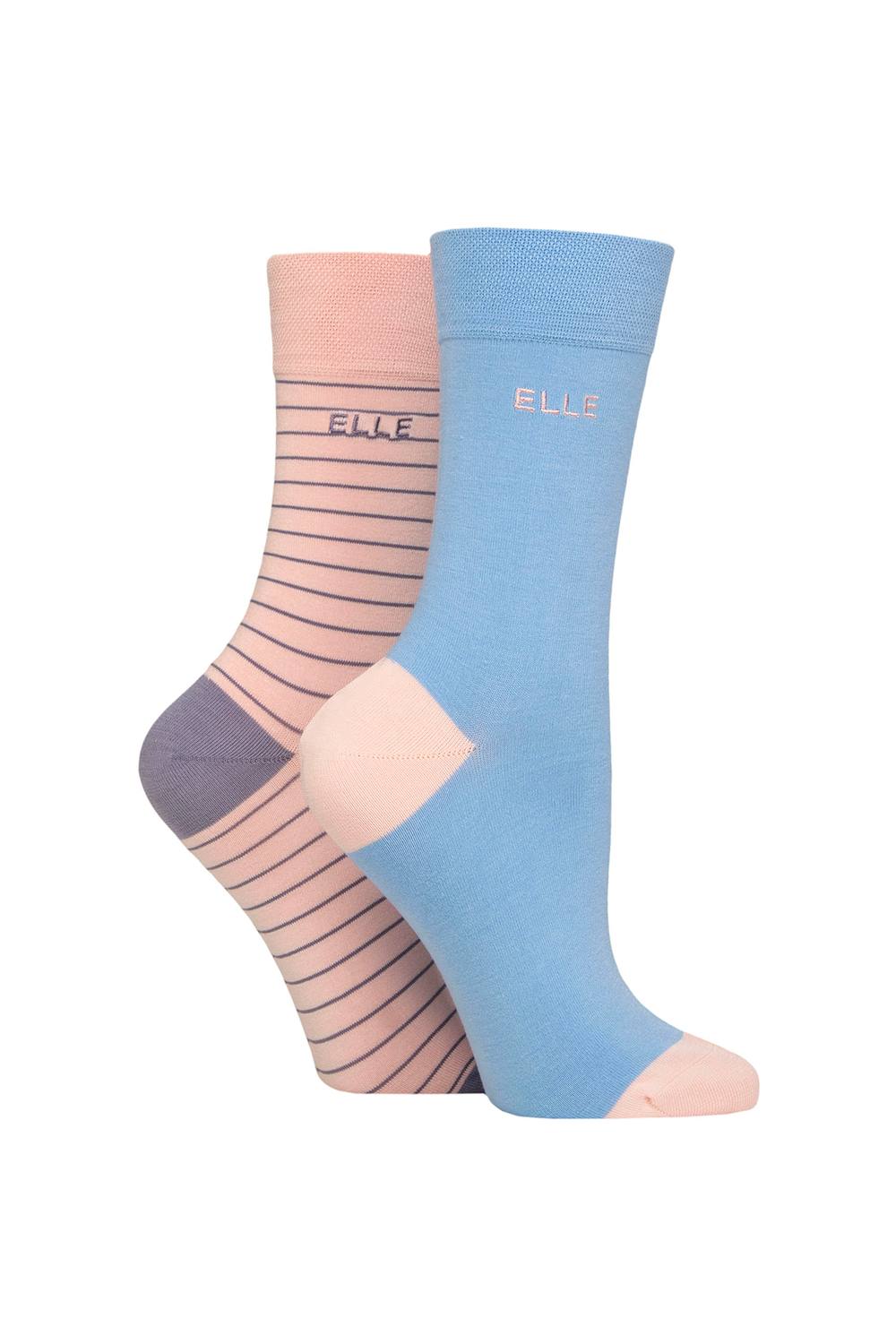 Elle Pair Bamboo Striped And Plain Socks In Pale Pink