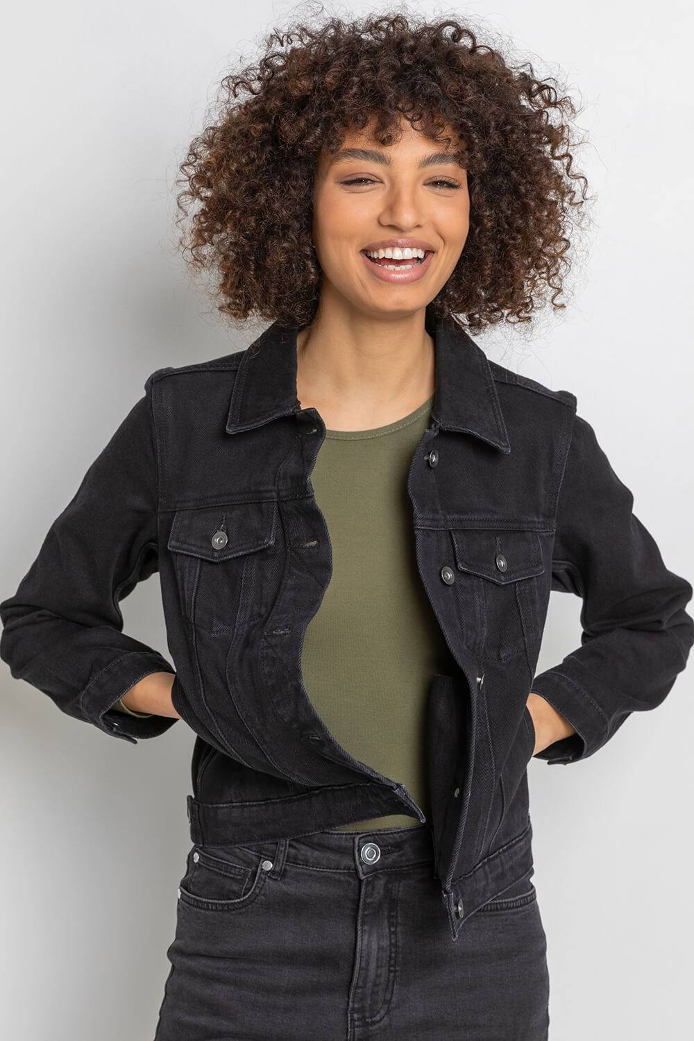 Roman Classic Cotton Denim Jacket In Black Roman Classic Cotton Denim Jacket In Black