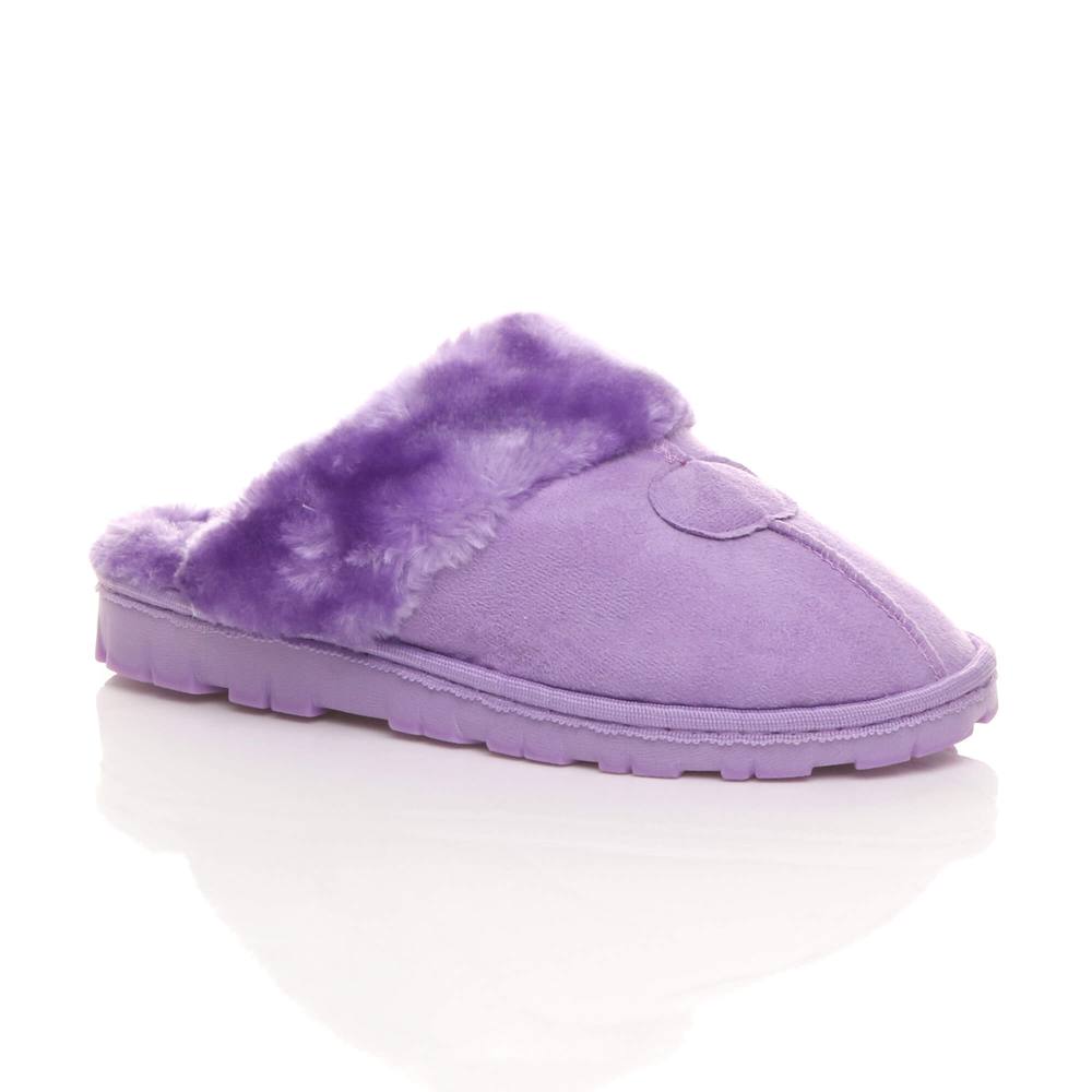 Ajvani Faux Fur Lined Slip On Memory Foam Mules Slippers In Lilac Ajvani Faux Fur Lined Slip On Memory Foam Mules Slippers In Lilac