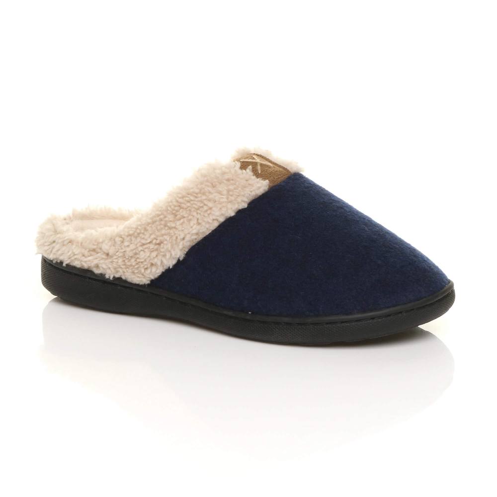 Ajvani Faux Fur Lined Slippers In Navy Ajvani Faux Fur Lined Slippers In Navy