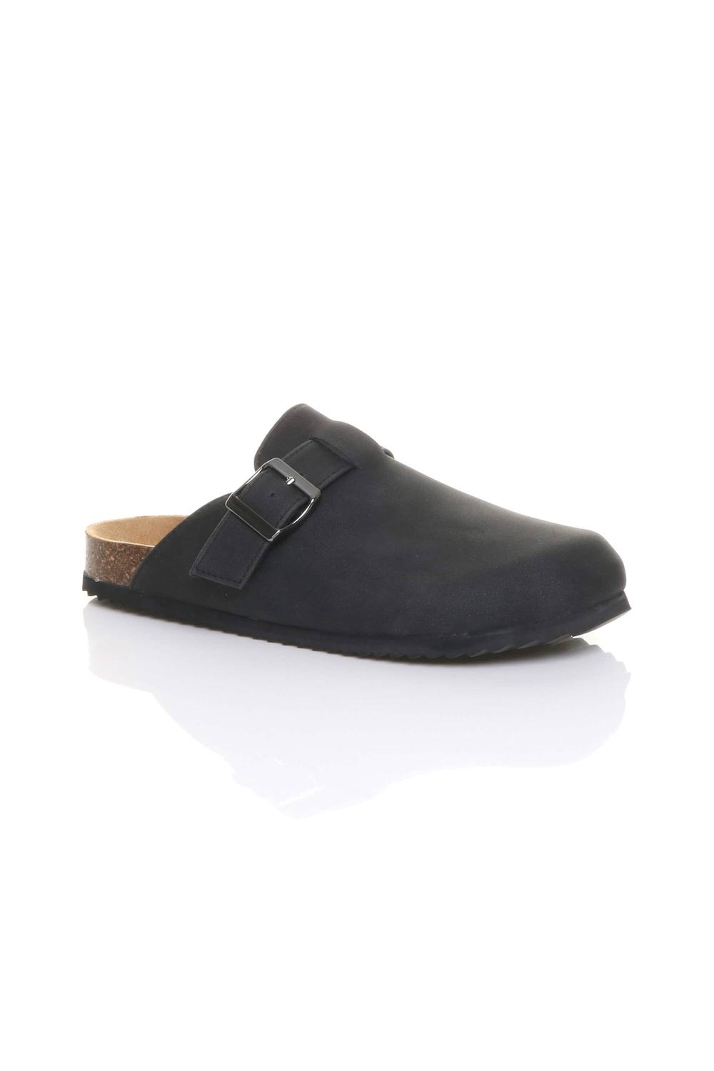 Ajvani Flat Heel Footbed Sandals Mules In Black Ajvani Flat Heel Footbed Sandals Mules In Black