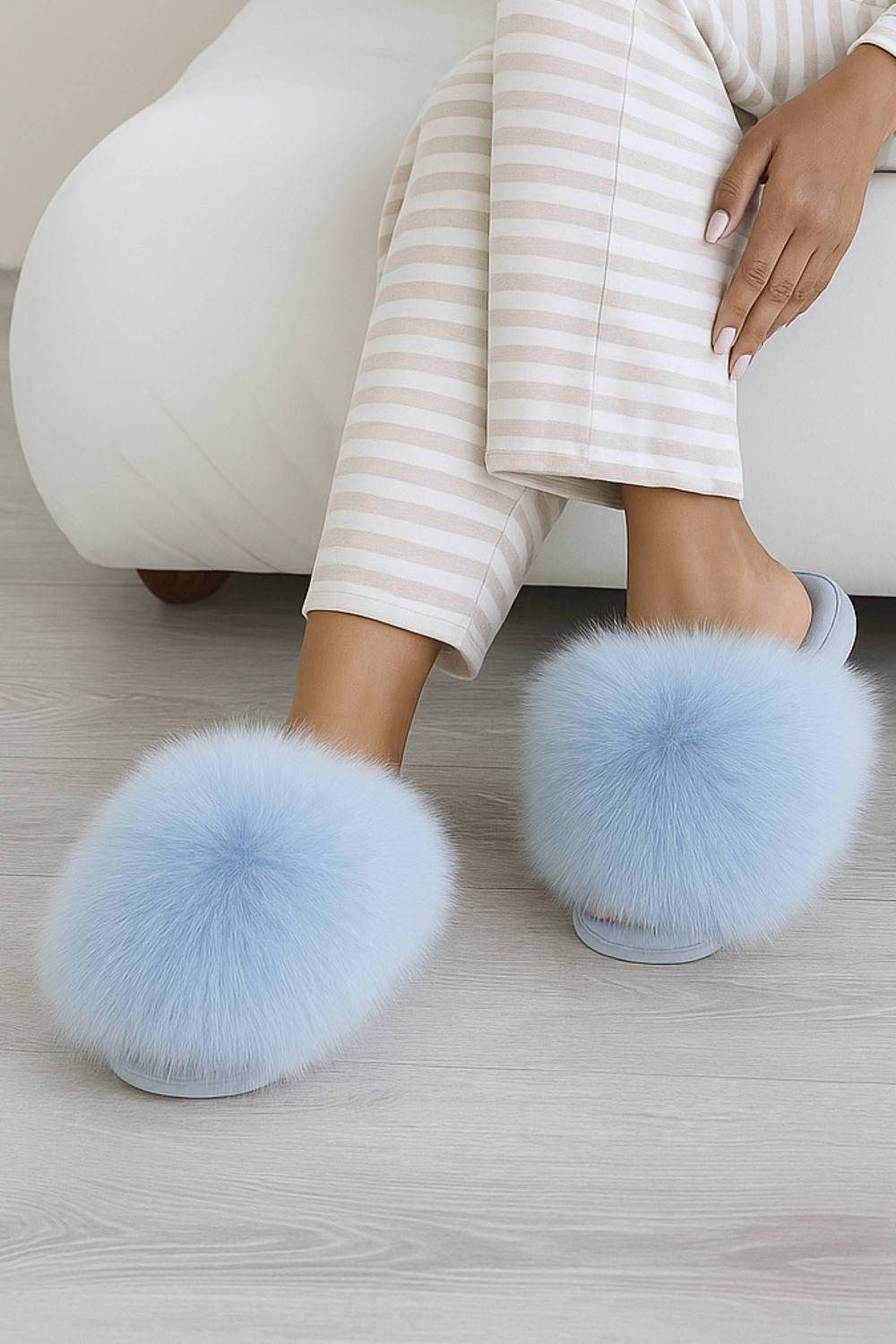Ajvani Slip On Mule Fluffy Indoor Slippers In Baby Blue Ajvani Slip On Mule Fluffy Indoor Slippers In Baby Blue
