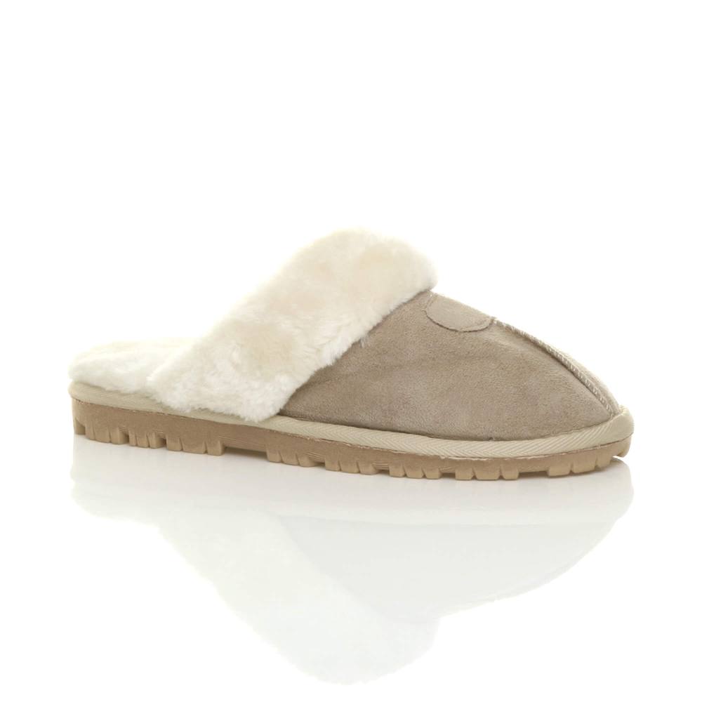 Ajvani Faux Fur Lined Slip On Memory Foam Mules Slippers In Beige Ajvani Faux Fur Lined Slip On Memory Foam Mules Slippers In Beige