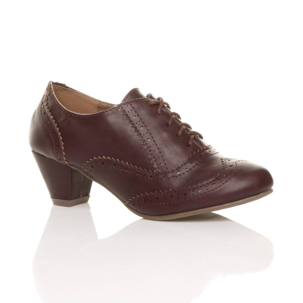 Ajvani Mid Cuban Heel Brogue Faux Leather Ankle Boots In Burgundy Ajvani Mid Cuban Heel Brogue Faux Leather Ankle Boots In Burgundy