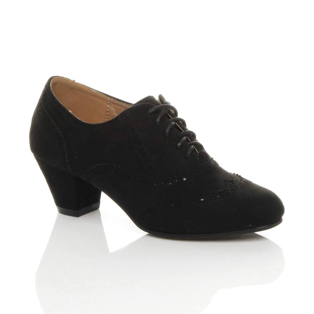 Ajvani Mid Cuban Heel Brogue Faux Suede Ankle Boots In Black
