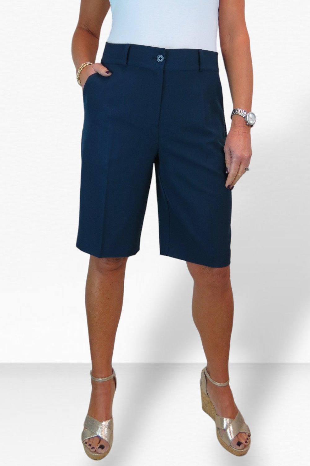 Paulo Due Smart Pleated Tailored Shorts In Navy Paulo Due Smart Pleated Tailored Shorts In Navy