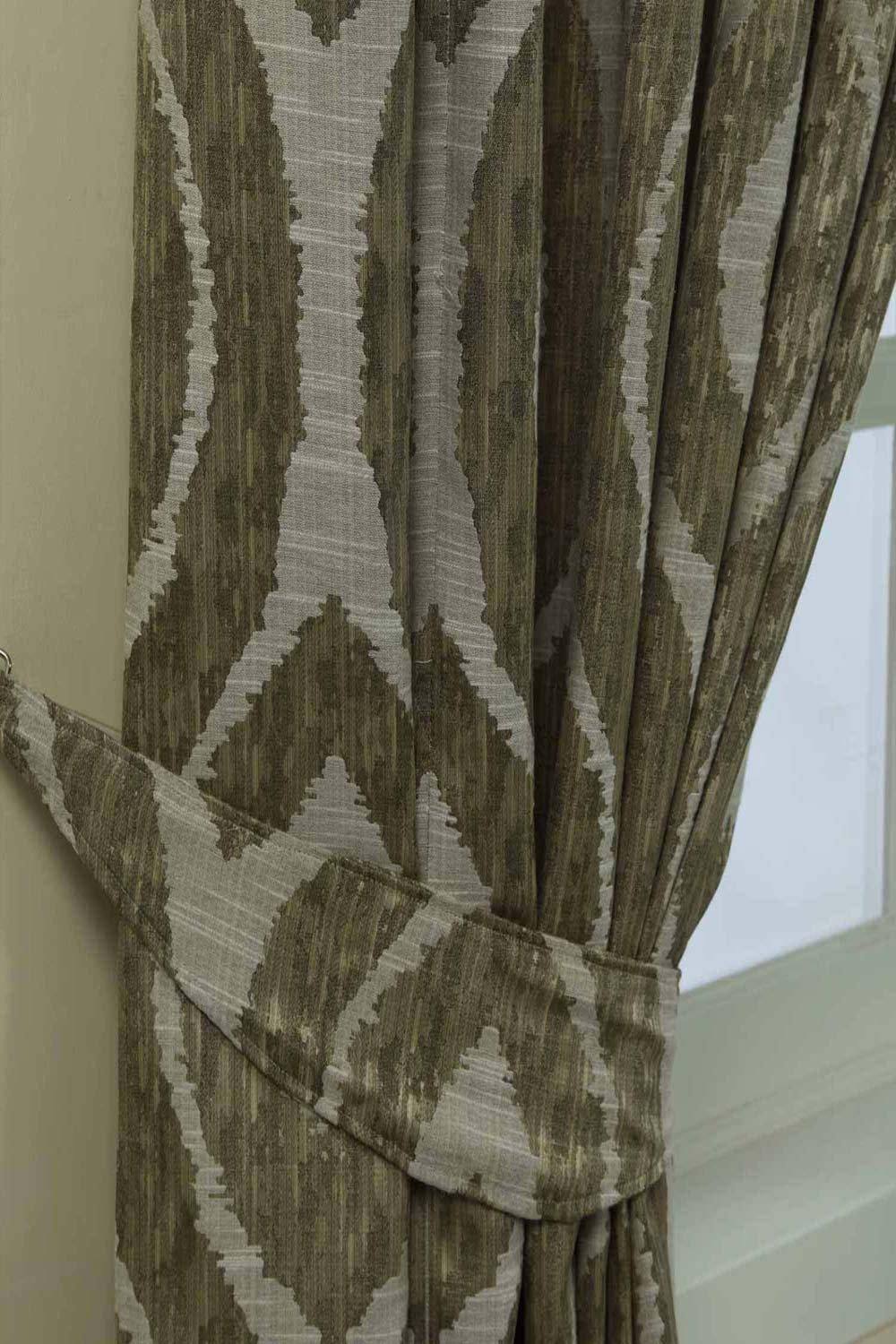Homescapes Ikat Jacquard Curtain Tie Back Pair In Green Homescapes Ikat Jacquard Curtain Tie Back Pair In Green