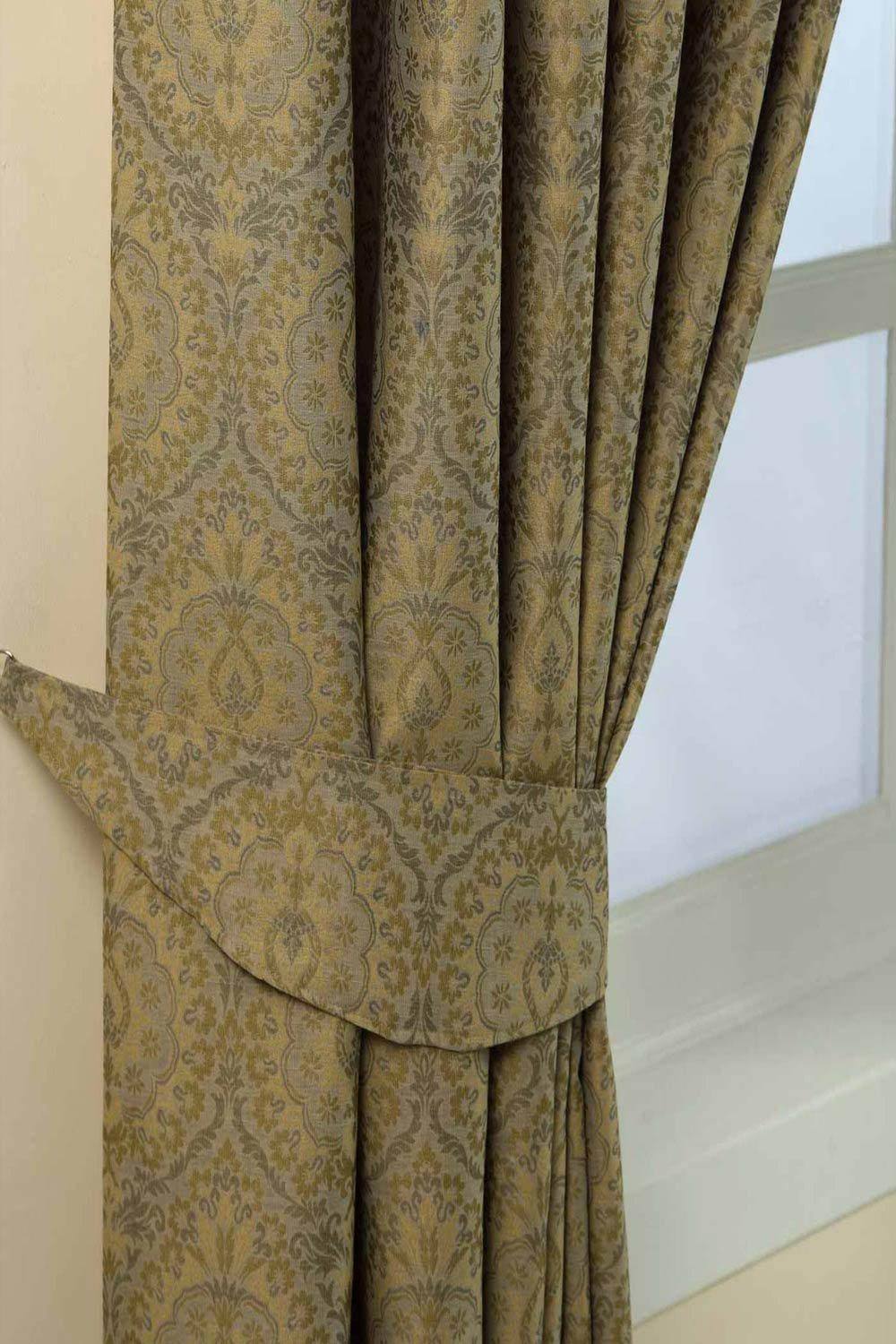 Homescapes Damask Jacquard Curtain Tie Back Pair In Gold Homescapes Damask Jacquard Curtain Tie Back Pair In Gold