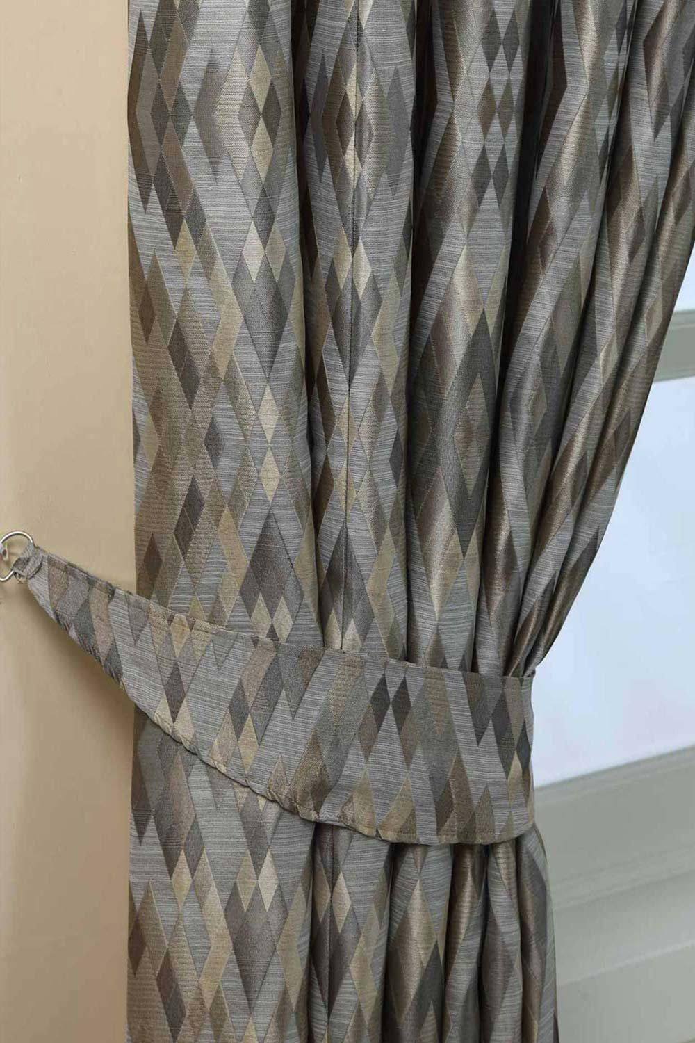 Homescapes Jacquard Geometric Curtain Tie Back Pair In Grey Homescapes Jacquard Geometric Curtain Tie Back Pair In Grey