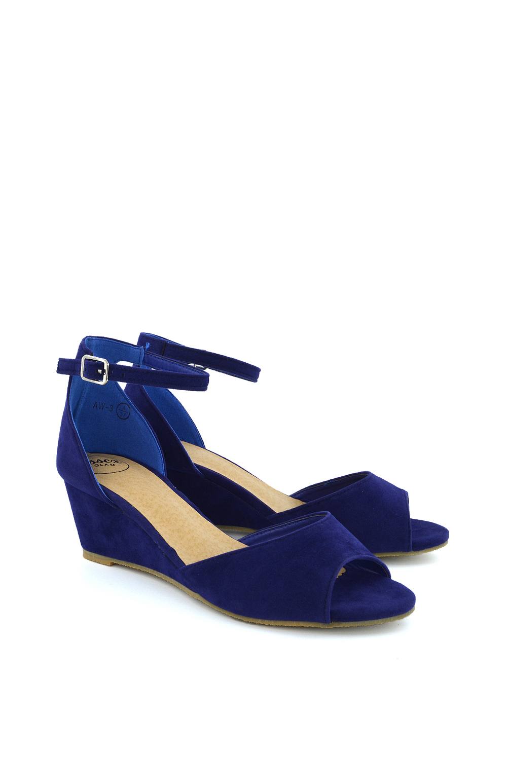Xy London ‘lottie’ Peeptoe Mid Wedge Heel Sandals In Navy Xy London ‘lottie’ Peeptoe Mid Wedge Heel Sandals In Navy