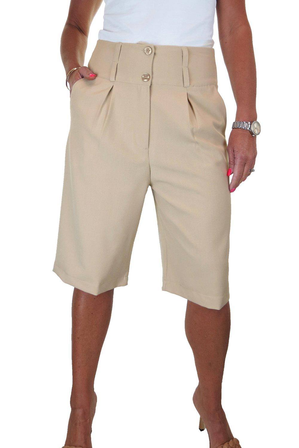 Paulo Due Tailored Wide Leg Knee Shorts In Beige Paulo Due Tailored Wide Leg Knee Shorts In Beige