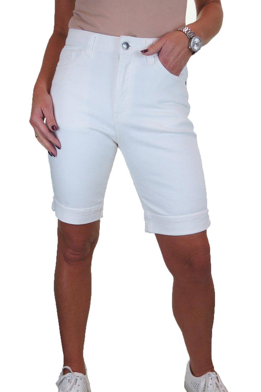 Paulo Due Everyday Stretch Denim Knee Shorts In White Paulo Due Everyday Stretch Denim Knee Shorts In White