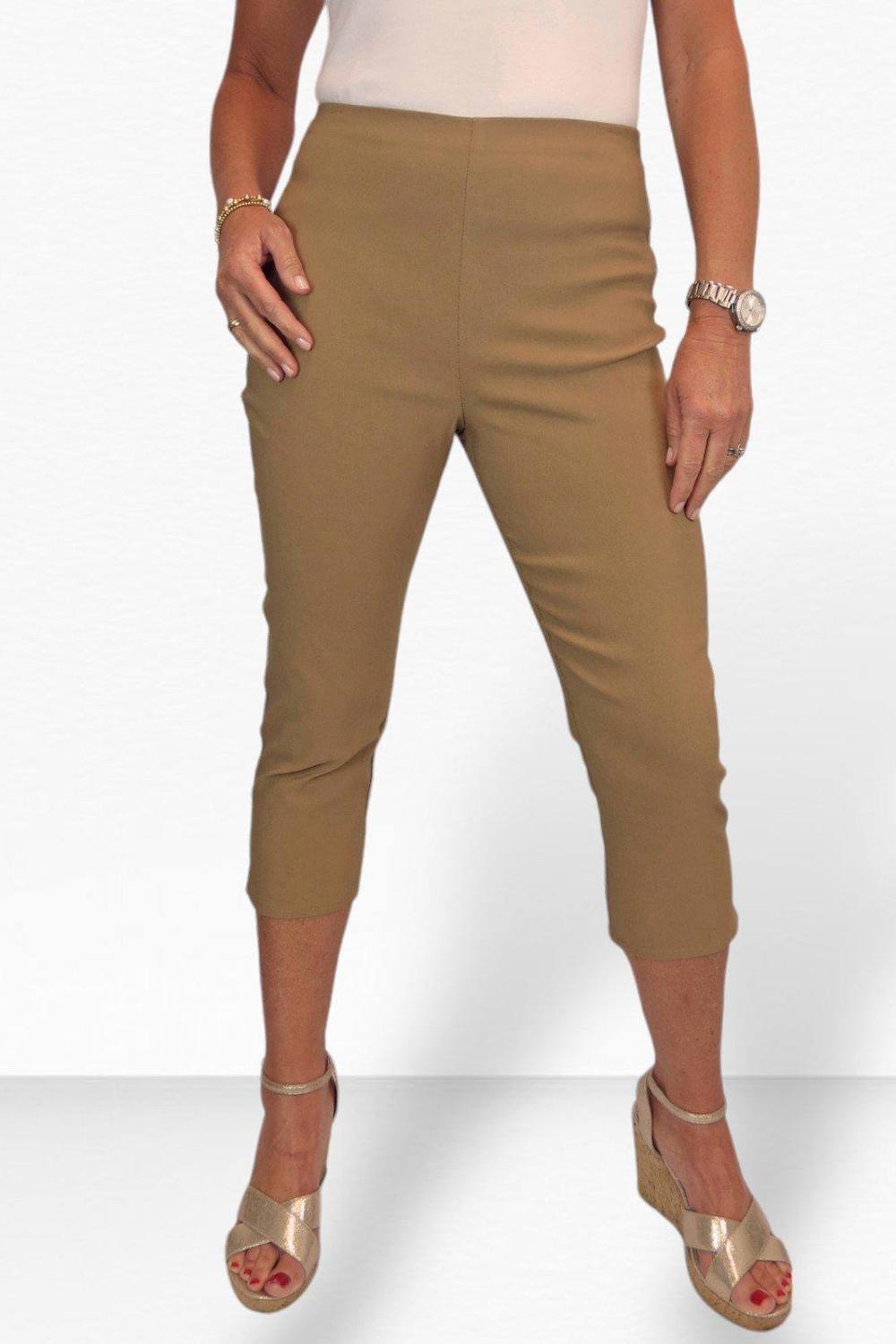 Paulo Due Slim Leg Elastic Waist Cropped Trousers In Camel Paulo Due Slim Leg Elastic Waist Cropped Trousers In Camel