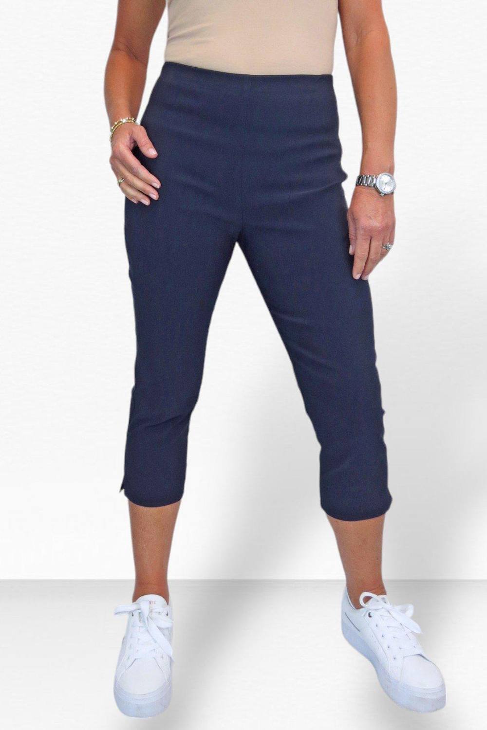 Paulo Due Slim Leg Elastic Waist Cropped Trousers In Navy Paulo Due Slim Leg Elastic Waist Cropped Trousers In Navy