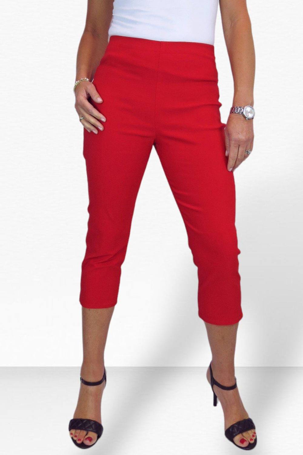 Paulo Due Slim Leg Elastic Waist Cropped Trousers In Red Paulo Due Slim Leg Elastic Waist Cropped Trousers In Red