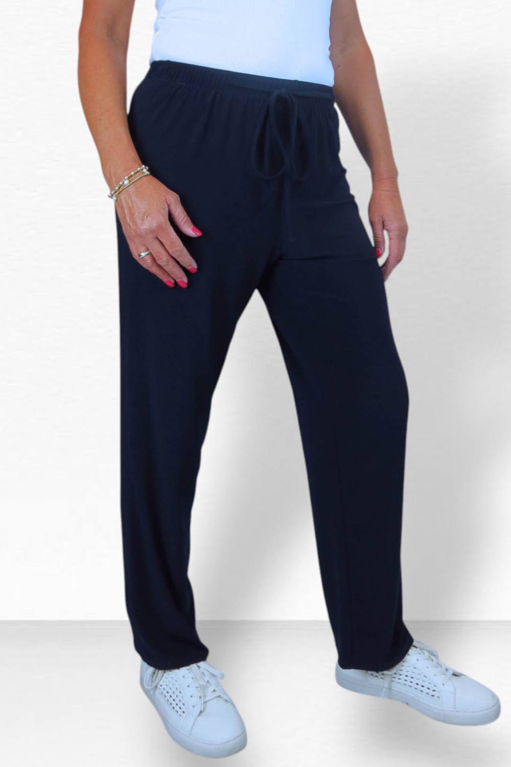 Paulo Due Drawstring Elastic Waist Relaxed Fit Trousers In Navy Paulo Due Drawstring Elastic Waist Relaxed Fit Trousers In Navy