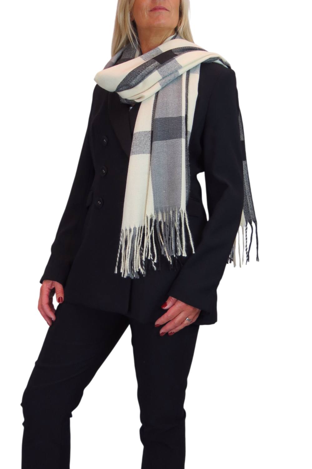 Paulo Due Wool Pashmina Shawl Oversized Plaid Wrap Scarf In Light Grey Paulo Due Wool Pashmina Shawl Oversized Plaid Wrap Scarf In Light Grey