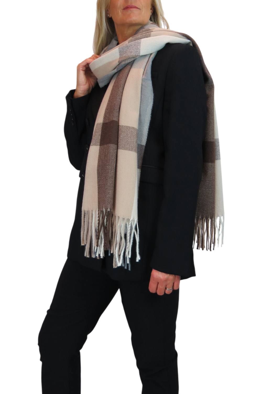Paulo Due Wool Pashmina Shawl Oversized Plaid Wrap Scarf In Brown Paulo Due Wool Pashmina Shawl Oversized Plaid Wrap Scarf In Brown