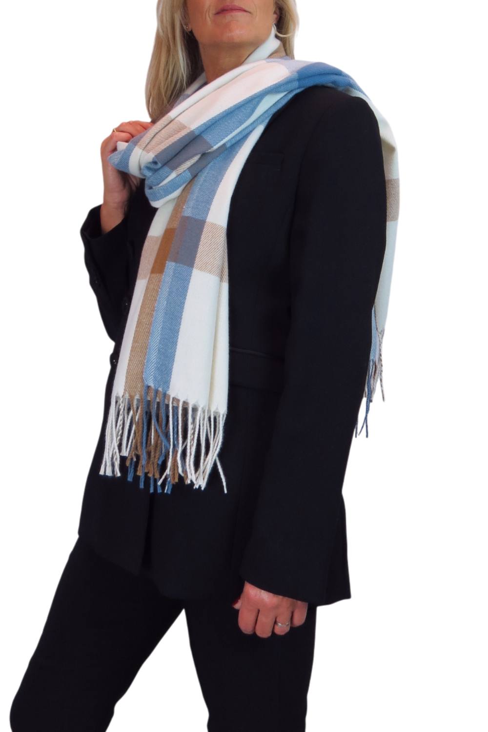 Paulo Due Wool Pashmina Shawl Oversized Plaid Wrap Scarf In Blue