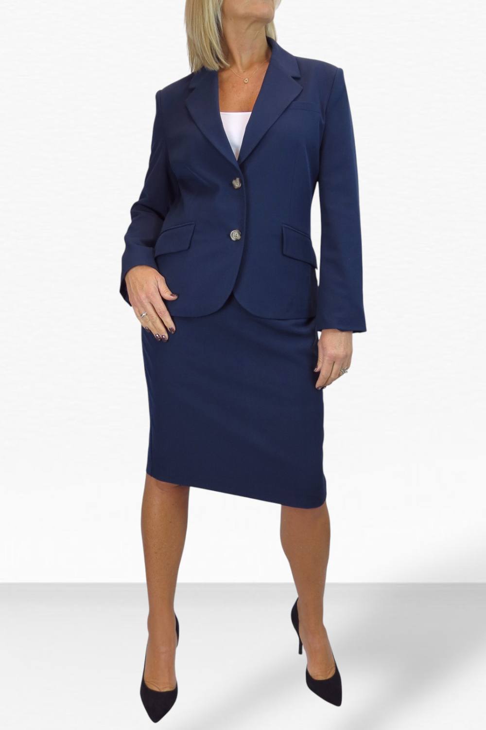 Paulo Due Piece Tailored Skirt Suit In Navy Paulo Due Piece Tailored Skirt Suit In Navy