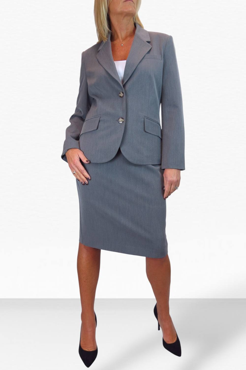 Paulo Due Piece Tailored Skirt Suit In Grey Paulo Due Piece Tailored Skirt Suit In Grey