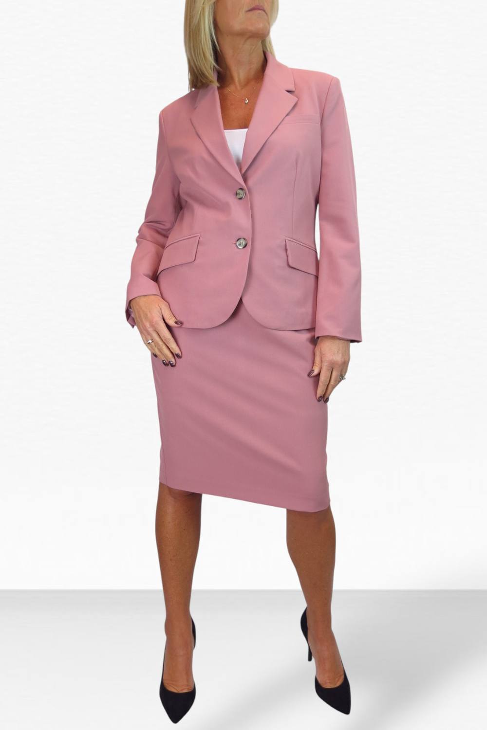 Paulo Due Piece Tailored Skirt Suit In Pink Paulo Due Piece Tailored Skirt Suit In Pink