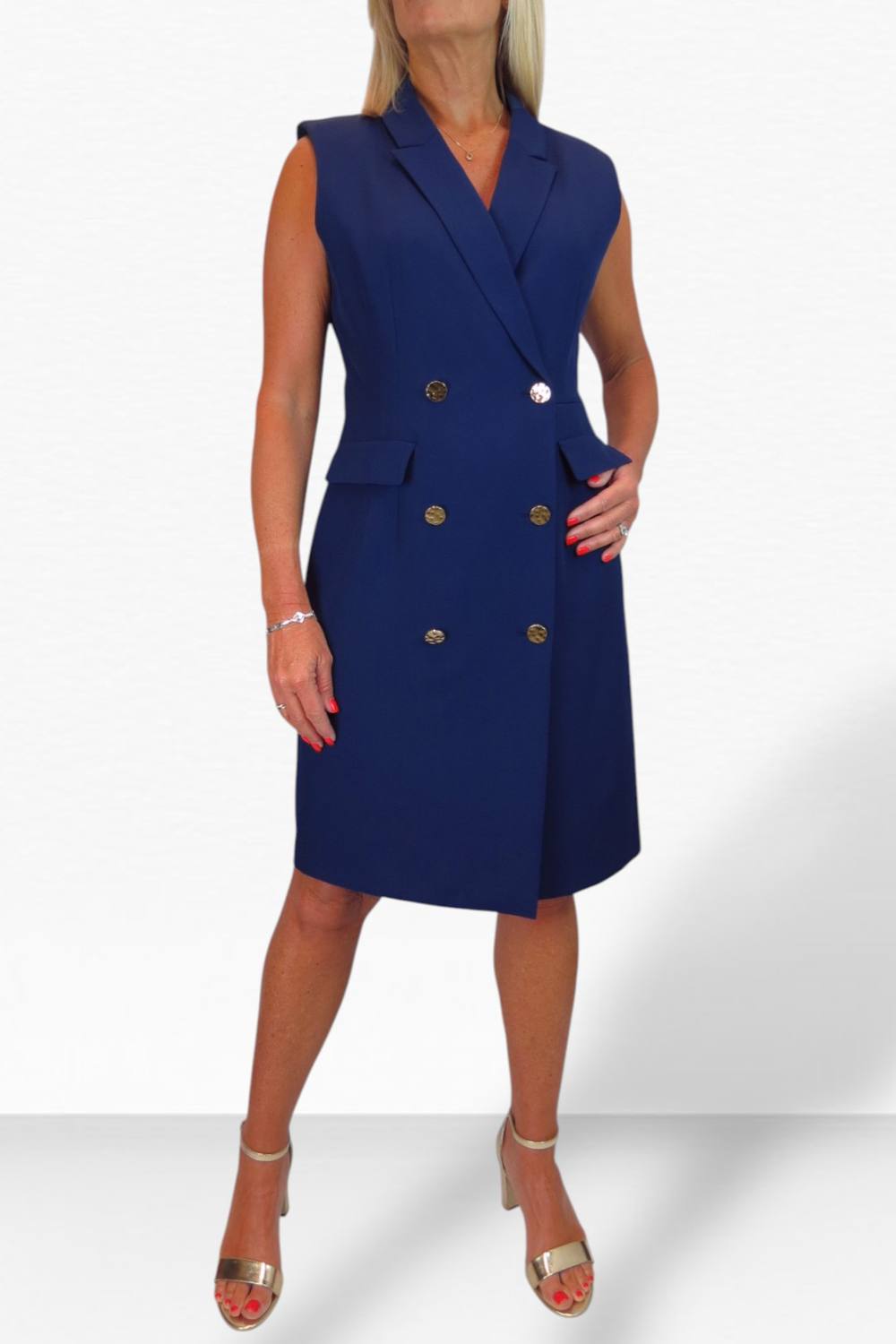 Paulo Due Sleeveless Double Breasted Blazer Dress In Navy Paulo Due Sleeveless Double Breasted Blazer Dress In Navy