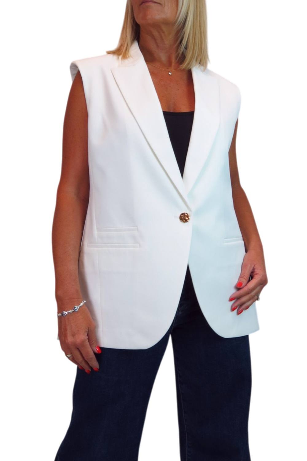 Paulo Due Sleeveless Tailored Blazer Waistcoat In Cream Paulo Due Sleeveless Tailored Blazer Waistcoat In Cream