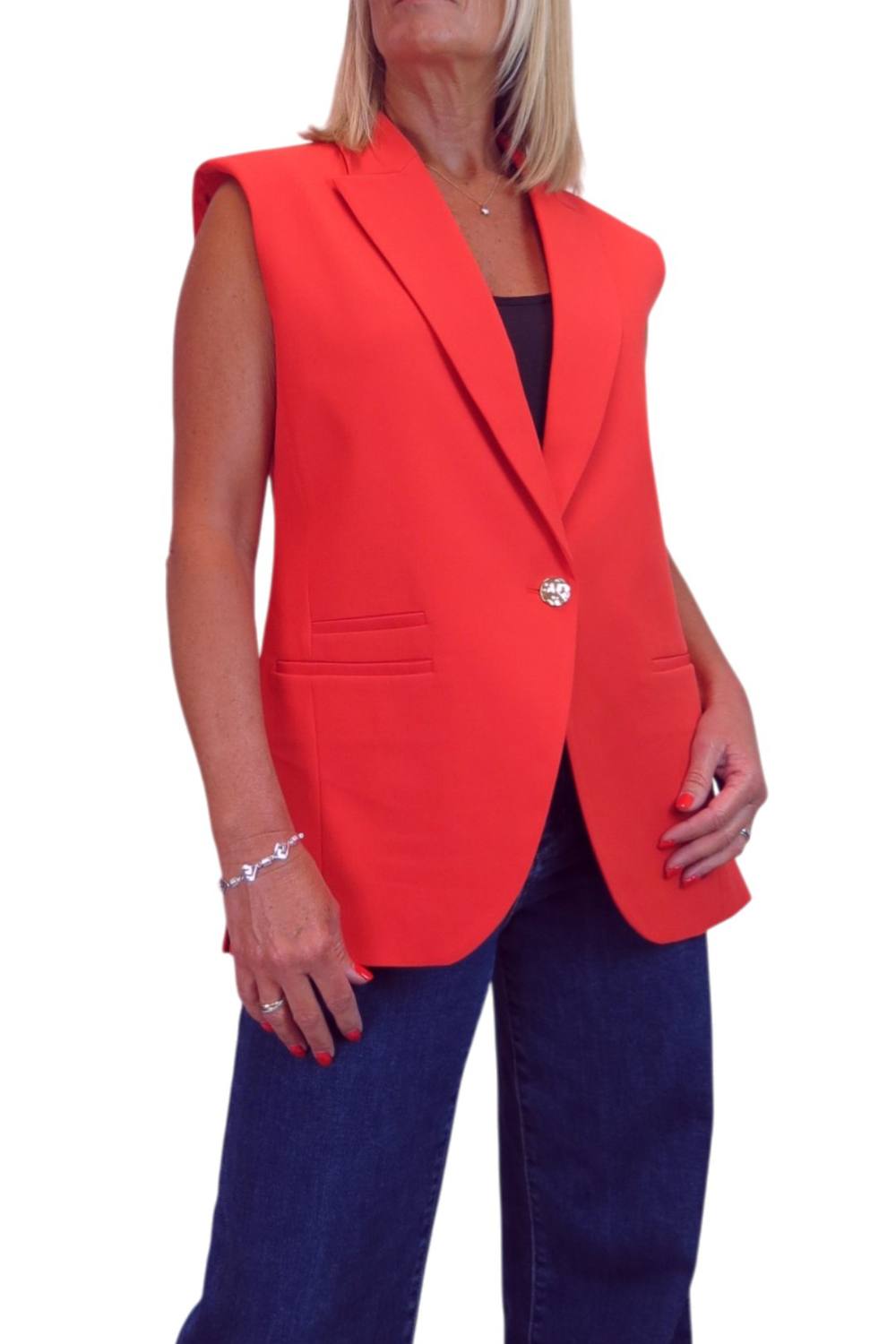 Paulo Due Sleeveless Tailored Blazer Waistcoat In Coral Paulo Due Sleeveless Tailored Blazer Waistcoat In Coral
