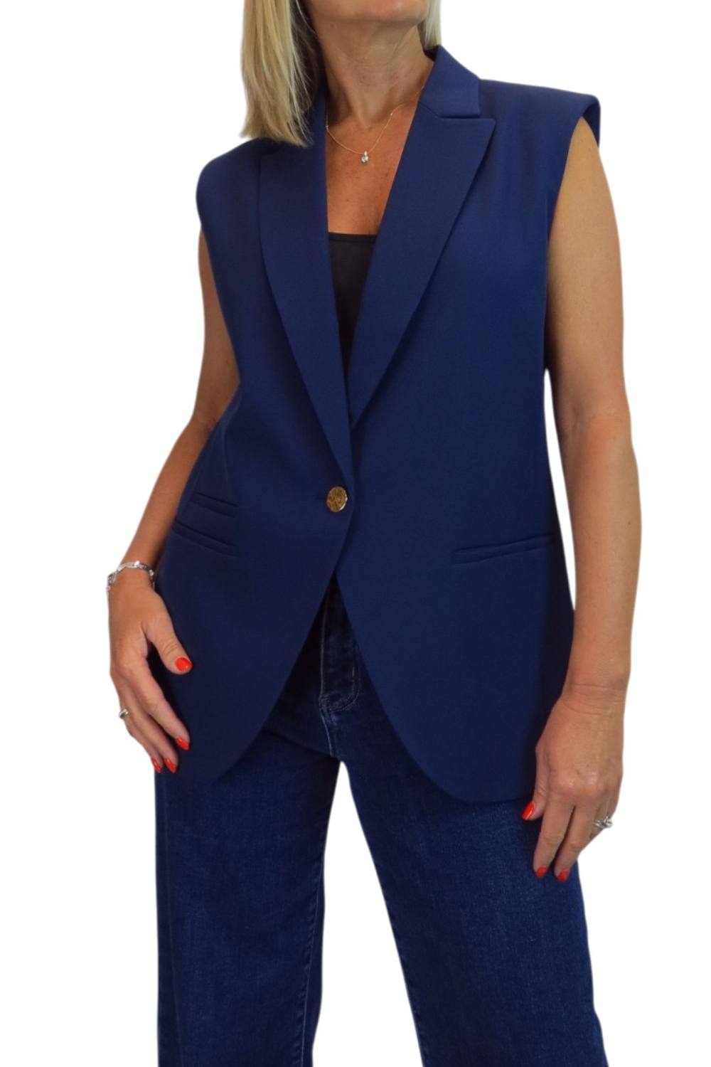 Paulo Due Sleeveless Tailored Blazer Waistcoat In Navy Paulo Due Sleeveless Tailored Blazer Waistcoat In Navy