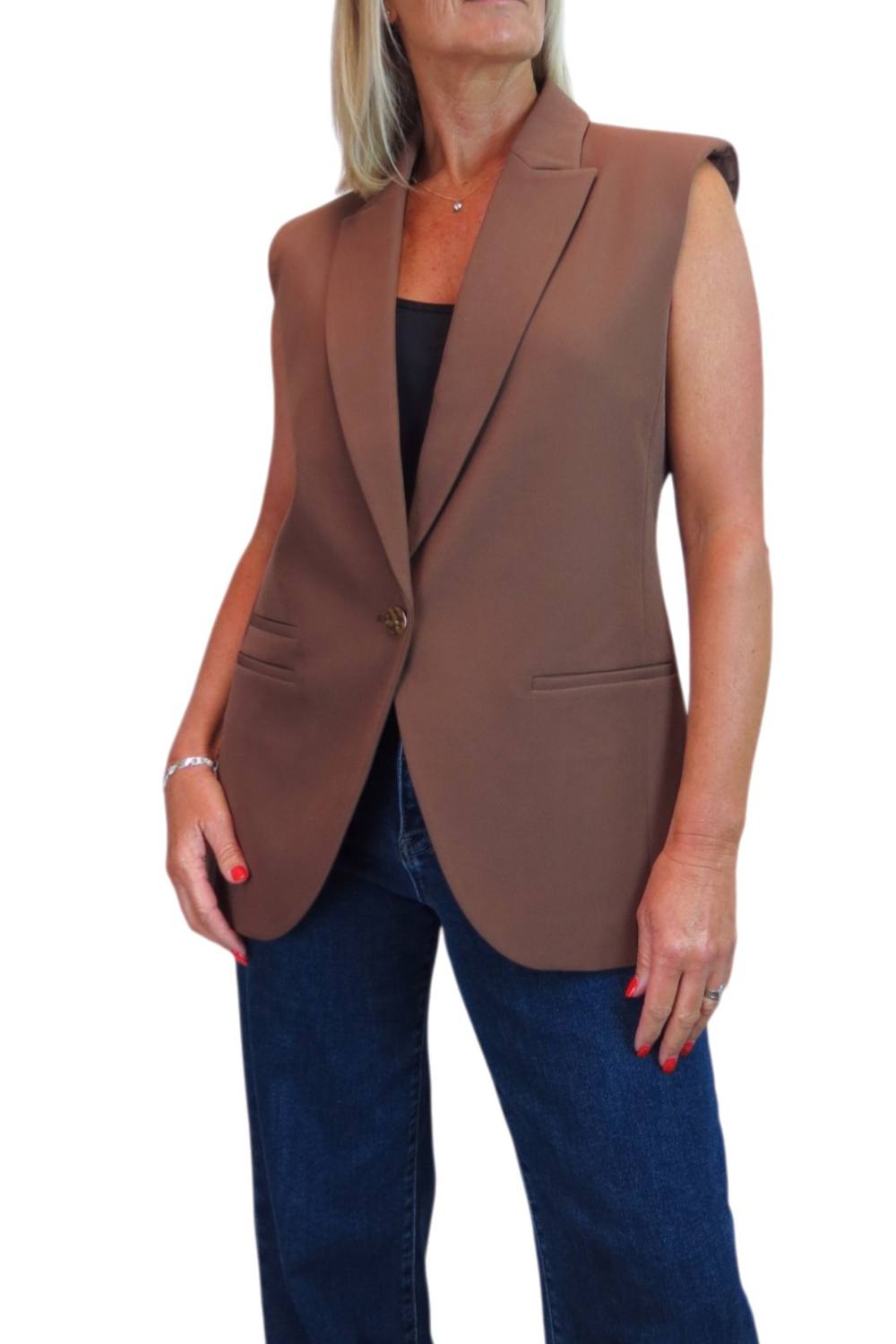 Paulo Due Sleeveless Tailored Blazer Waistcoat In Light Brown Paulo Due Sleeveless Tailored Blazer Waistcoat In Light Brown