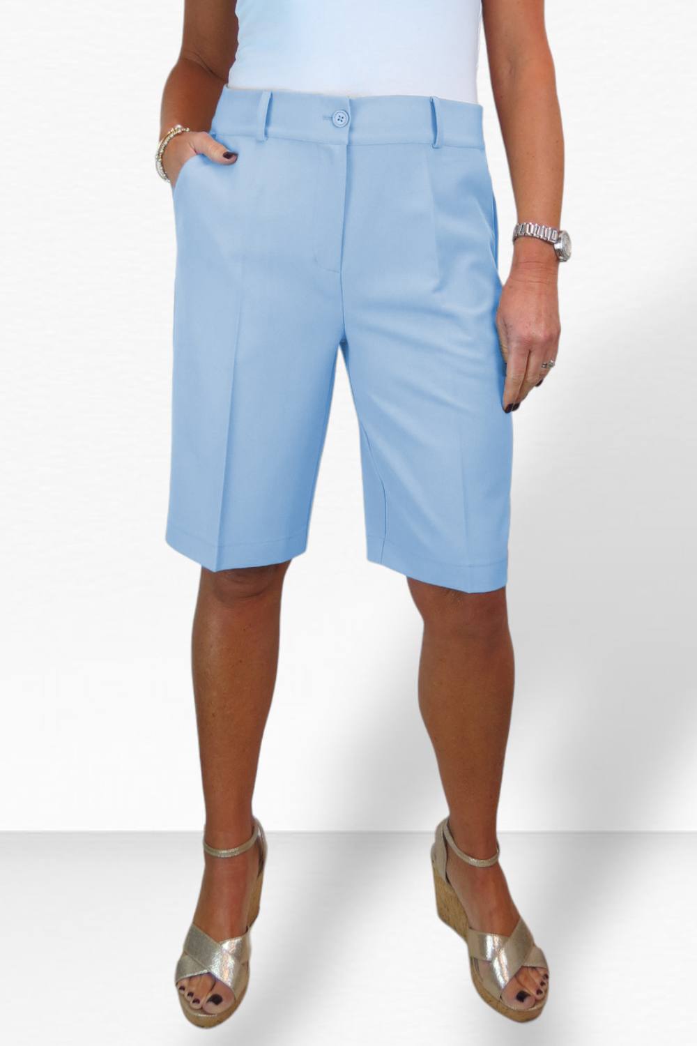 Paulo Due Smart Pleated Tailored Shorts In Light Blue Paulo Due Smart Pleated Tailored Shorts In Light Blue