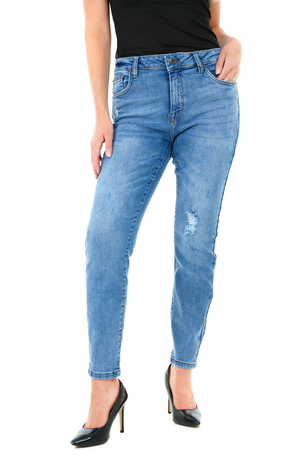Smart Living Casual Style Classic Stretchy Ripped Skinny Fit Denim Jeans In Mid Blue Smart Living Casual Style Classic Stretchy Ripped Skinny Fit Denim Jeans In Mid Blue