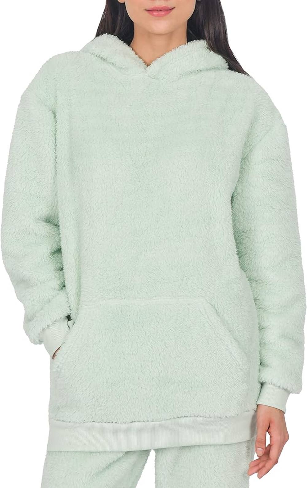 Smart Living Cozy & Chic Teddy Fleece Hoodie In Green Smart Living Cozy & Chic Teddy Fleece Hoodie In Green