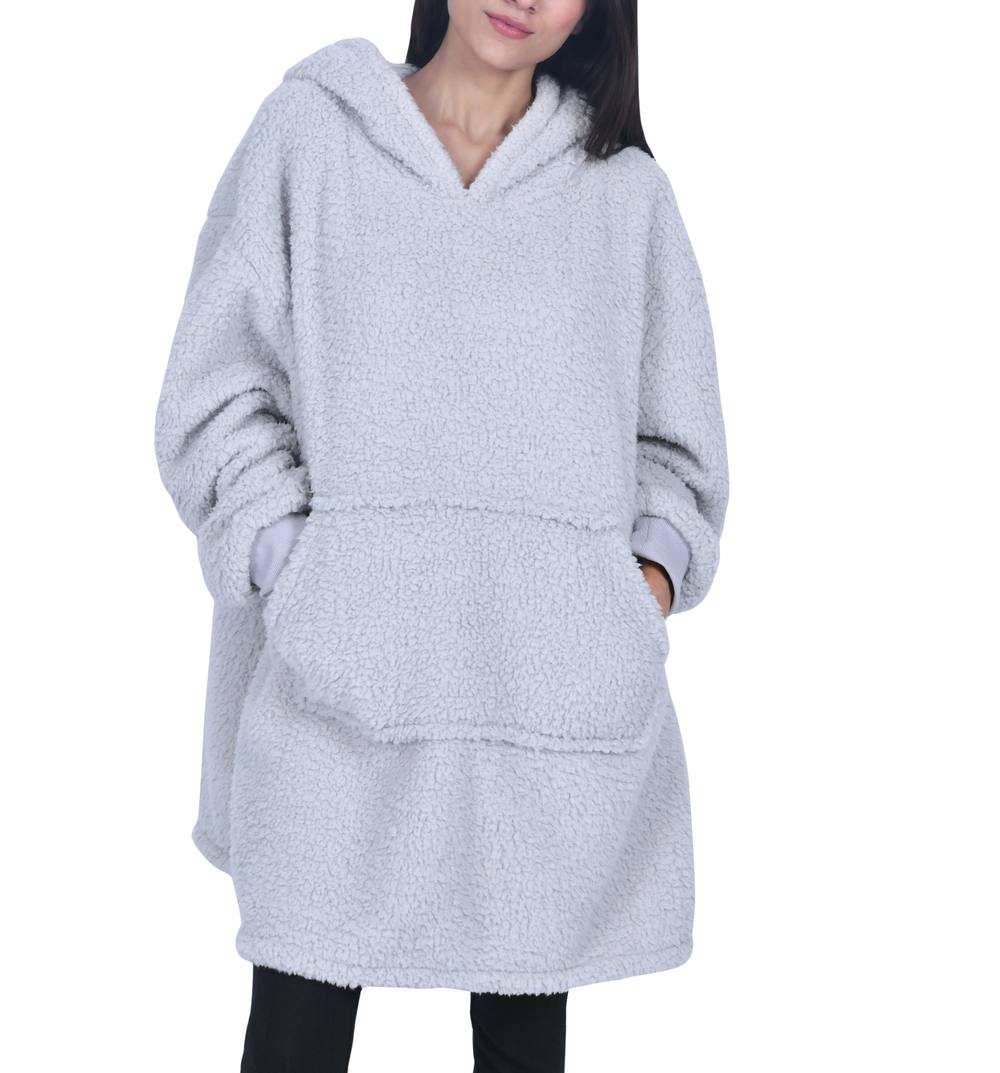 Smart Living Oversized Borg Blanket Hoodie Ultra Soft & Warm Loungewear In Light Grey Smart Living Oversized Borg Blanket Hoodie Ultra Soft & Warm Loungewear In Light Grey